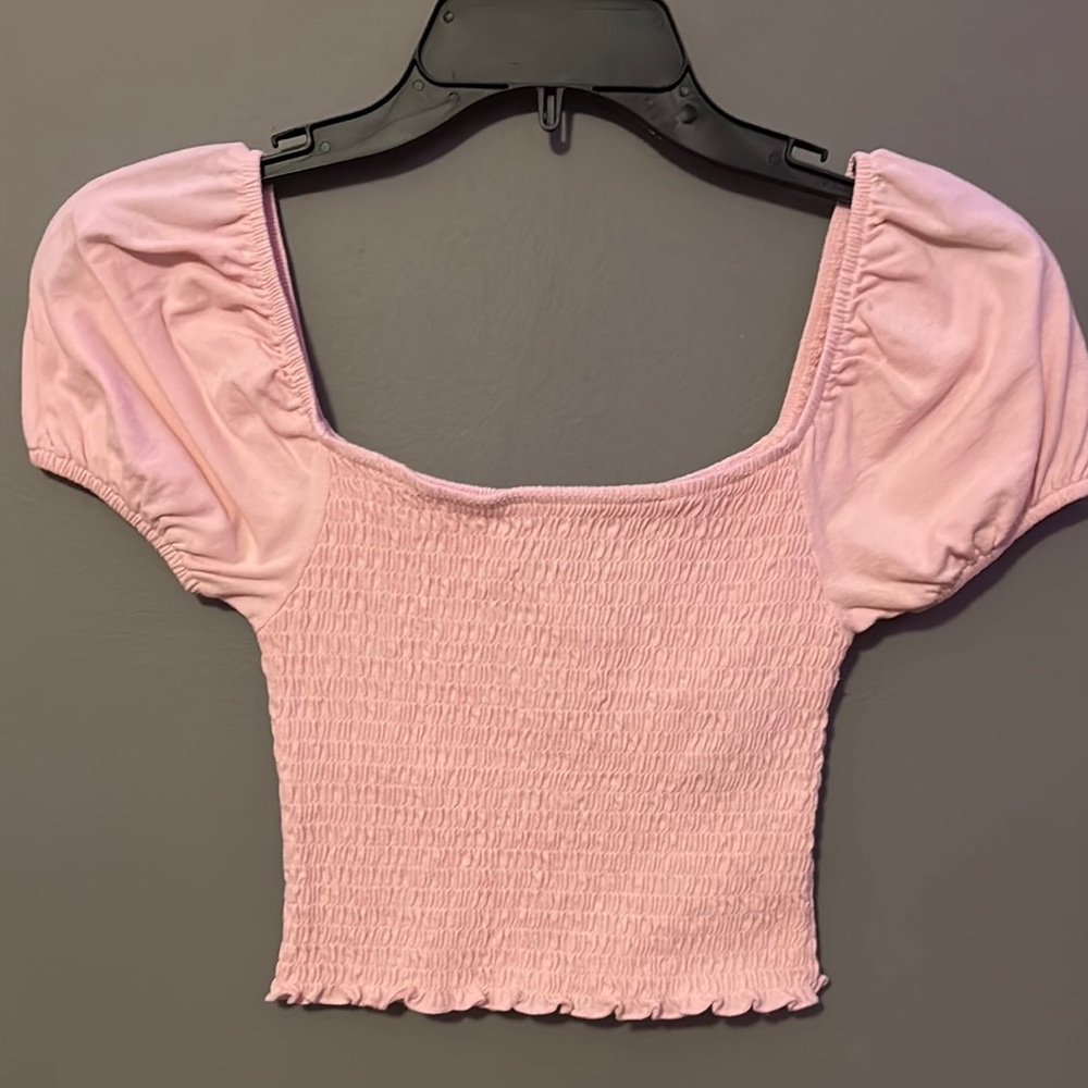 Hollister Pink Smocked Puff Sleeve Top